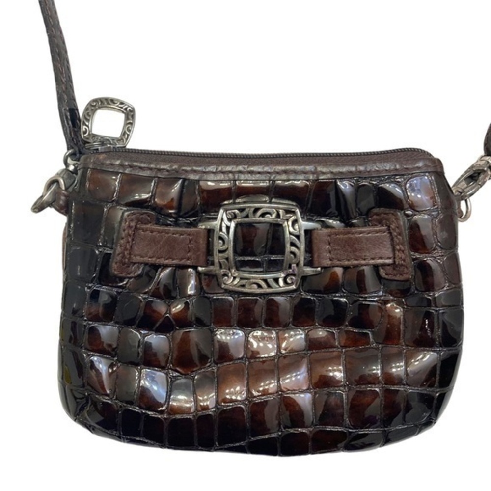 Brighton brown embossed leather mini crossbody bag
